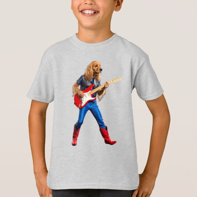 Camiseta Infantil de Cocker Spaniel Engraçado Rock (Frente)
