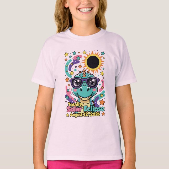 Camiseta Infantil de Dinossauro do Eclipse Solar T (Frente)