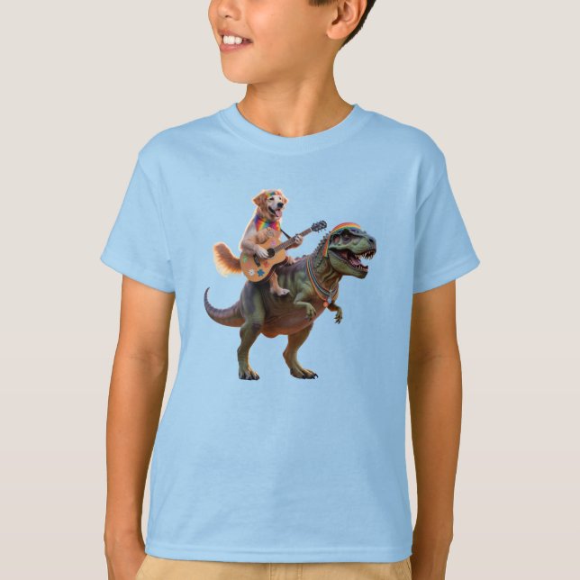 Camiseta Infantil de Dinossauro e Cachorro Engraça (Frente)