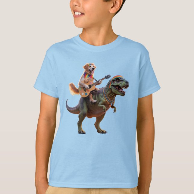 Camiseta Infantil de Dinossauro e Cachorro Engraça (Frente)