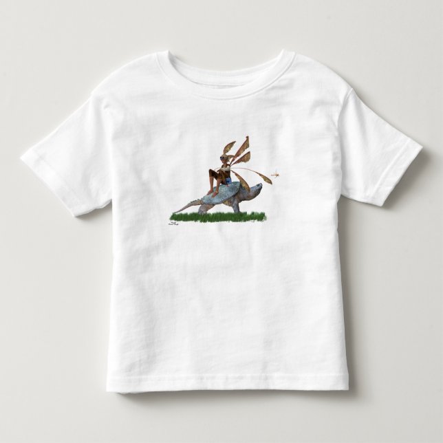 Camiseta infantil de fada montando em tartaruga (Frente)