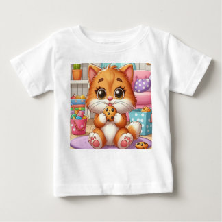 Camiseta Infantil de Gatinho Ginger Feliz com Bisc