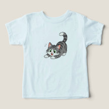 Camiseta Infantil de Gato Malhado Cinza Fofo e Div