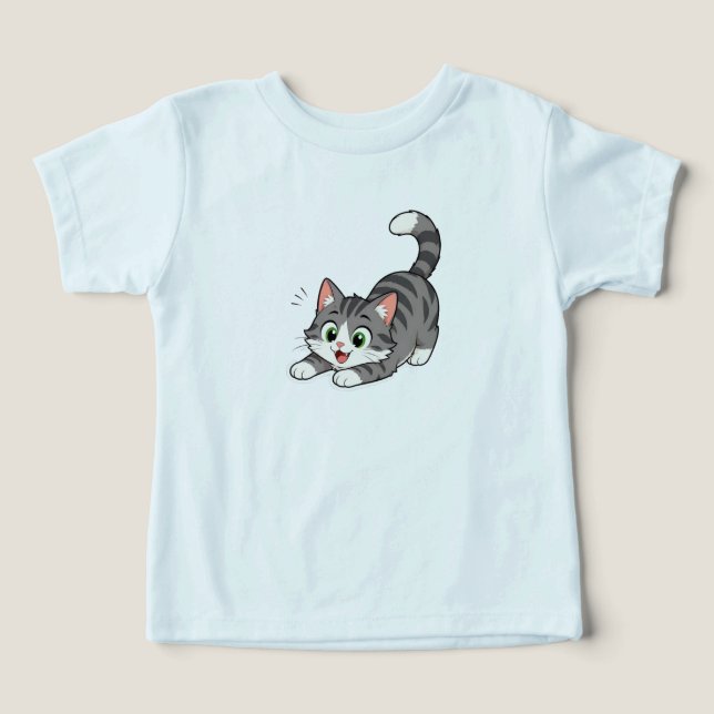 Camiseta Infantil de Gato Malhado Cinza Fofo e Div (Design frontal)
