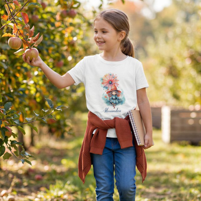 Camiseta Infantil de Halloween de Bruxa Personaliz (Criador carregado)