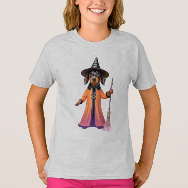 Camiseta Infantil de Halloween de Dachshund Fofa (Frente)