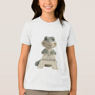 Camiseta Infantil de Lagarto Fofo Letra A Alfabe