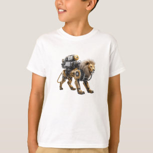 Camiseta infantil de leão robô fofa