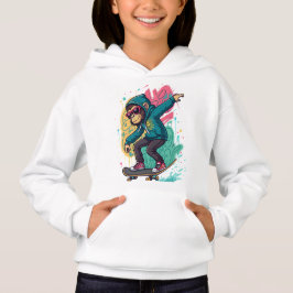 Camiseta Infantil de Macaco Skate Pop Design Carto