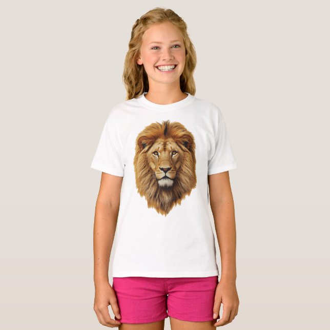 Camiseta Infantil de Manga Curta com Rosto de Leão (Frente Completa)
