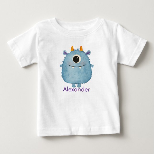 Camiseta Infantil de Monstro de Um Olho Fofo com N (Frente)