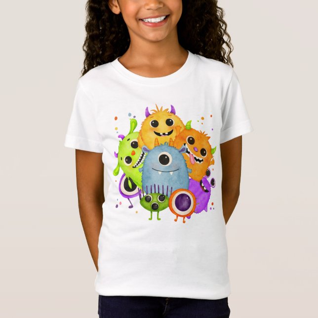 Camiseta Infantil de Monstros Fofos em Aquarela (Frente)