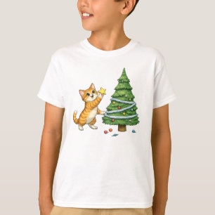 Camiseta Infantil de Natal com Árvore e Gato Fofo