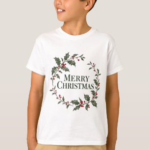 Camiseta infantil de Natal com coroa de azevinho