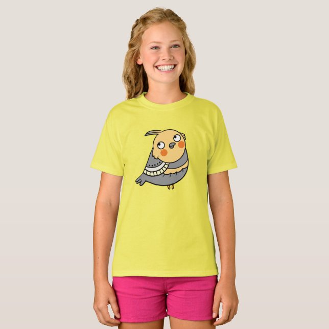 Camiseta Infantil de Pássaro de Desenho Fofo (Frente Completa)