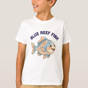 Camiseta Infantil de Peixe Azul Coral em Aquarela