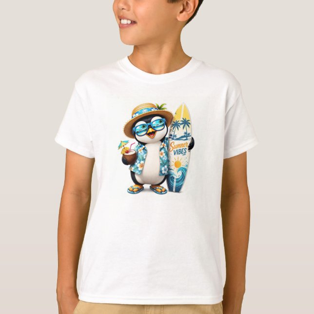 Camiseta Infantil de Pengim de Verão Fofo com Vibr (Frente)