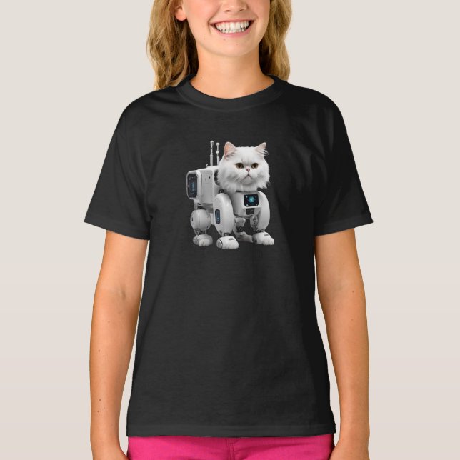 Camiseta infantil de robô persa branco fofo (Frente)