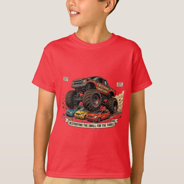 Camiseta Infantil de Rodas de Trator Monstro de Re (Frente)
