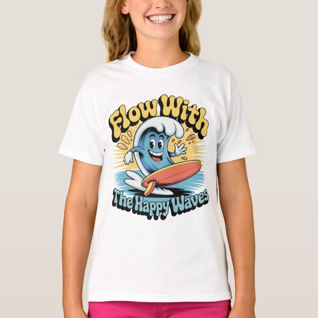 Camiseta Infantil de Surf Flow With The Happy Wave (Frente)