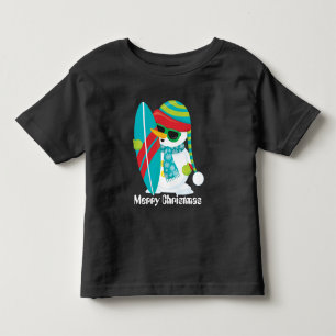 Camiseta infantil de surfe na praia natalina