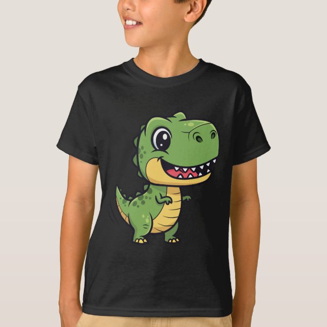 Camiseta Infantil de T-Rex de Dinossauro de Desenh (Frente)