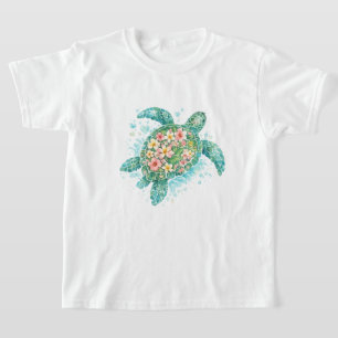 Camiseta Infantil de Tartaruga Marinha Floral
