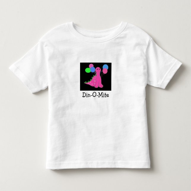 Camiseta Infantil Dinossauro Rosa com Balões (Frente)