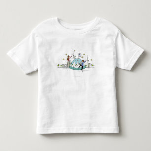 Camiseta Infantil Duas mulheres que sentam-se sobre uma cidade