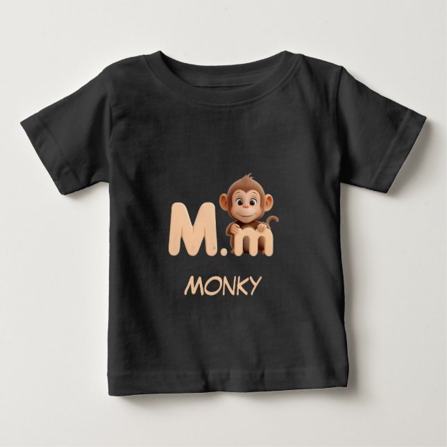 Camiseta Infantil Educativa de Macaco com Letra M  (Frente)