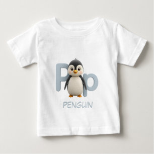 Camiseta Infantil Educativa de Pinguim com Letra P