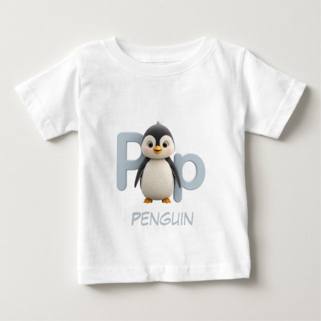 Camiseta Infantil Educativa de Pinguim com Letra P (Frente)