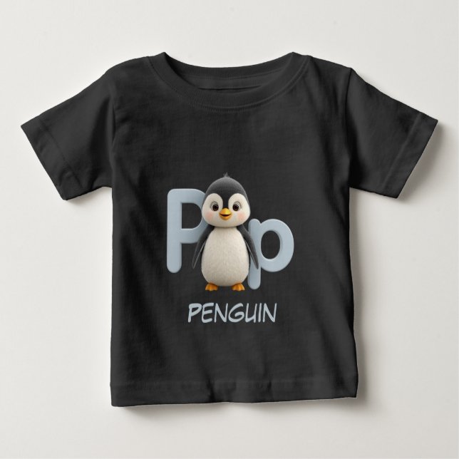 Camiseta Infantil Educativa de Pinguim com Letra P (Frente)