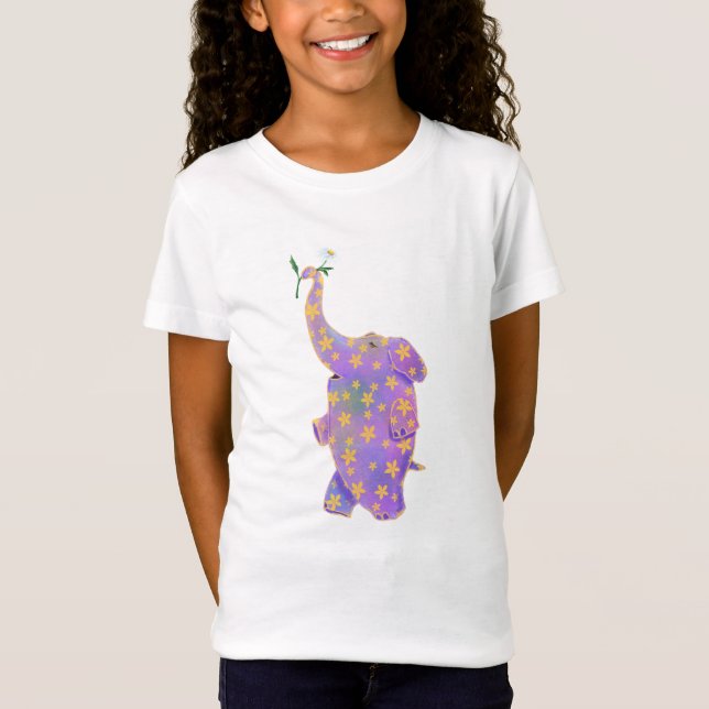 Camiseta Infantil Elefante Feliz com Flor Engraçad (Frente)