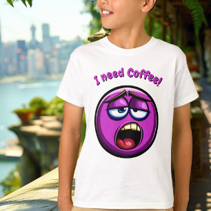 Camiseta Infantil Emoji Roxo Engraçado Cansado
