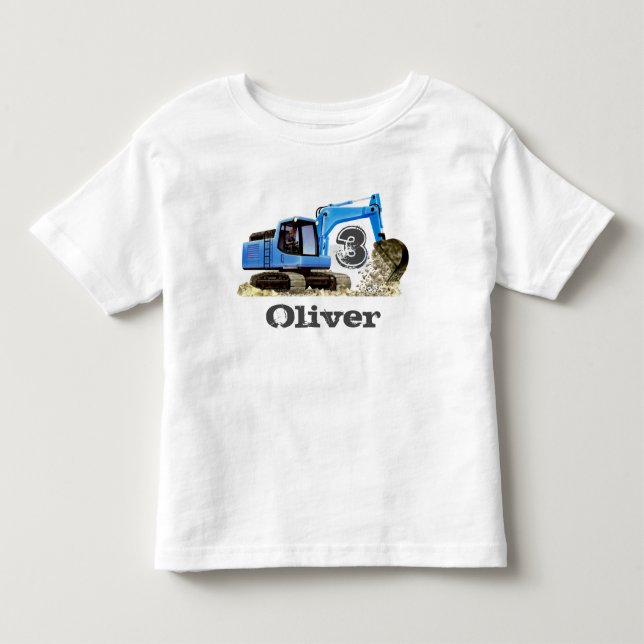 Camiseta Infantil Escavador aniversário de 3 anos de Digger do Nome  (Frente)