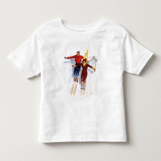 Camiseta Infantil Esqui da Descida do casal (Frente)