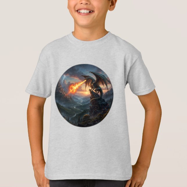 Camiseta infantil estampada de dragão (Frente)
