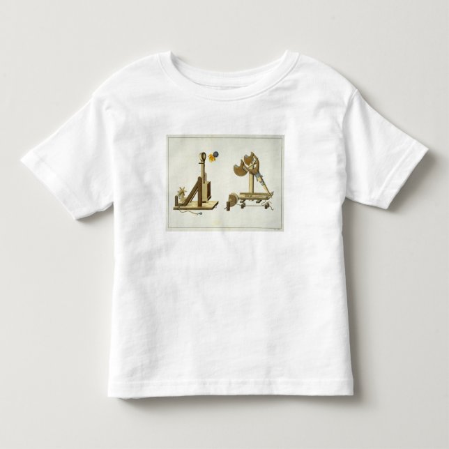 Camiseta Infantil Estilingue com "fogo grego", placa 'de uma (Frente)