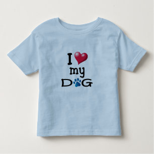 Camiseta Infantil Eu Amo Meu Cachorro Pata Azul