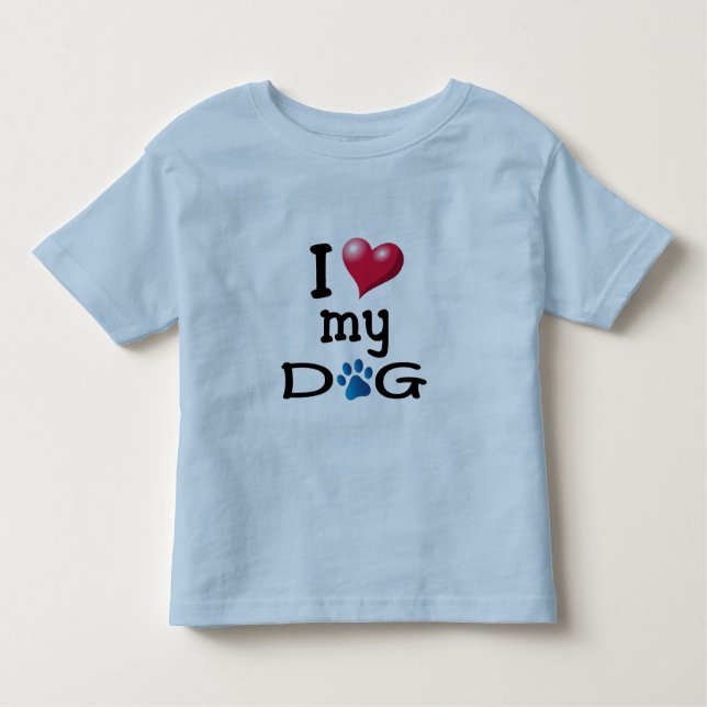 Camiseta Infantil Eu Amo Meu Cachorro Pata Azul (Frente)