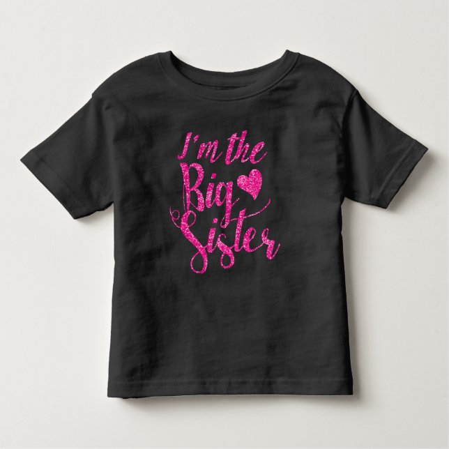 Camiseta Infantil Eu sou a Grande Irmã Quente Rosa Impressão (Frente)
