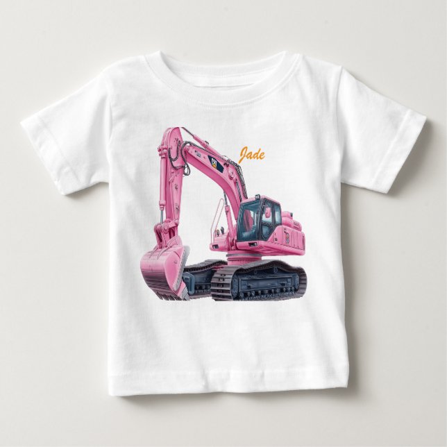 Camiseta Infantil Excavadeira Rosa Personalizada (Frente)