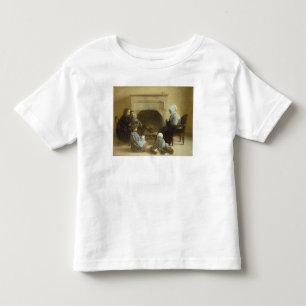 Camiseta Infantil Família assentada em torno de uma lareira