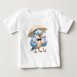 Camiseta Infantil Família de Pássaro Azul Fofo