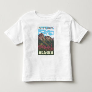 Camiseta Infantil Fireweed & montanhas - Fairbanks, Alaska