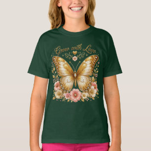 Camiseta Infantil Flor de Borboleta Dourada Cresce