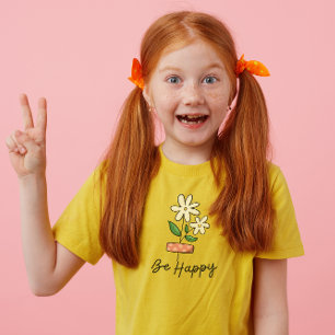 Camiseta Infantil Flor Rosa Branca Seja Feliz