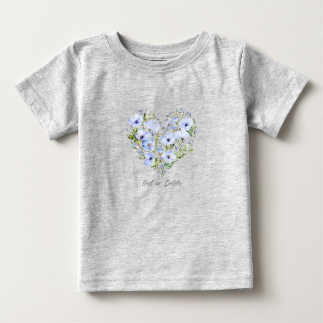 Camiseta Infantil Floral Coração Azul (Frente)