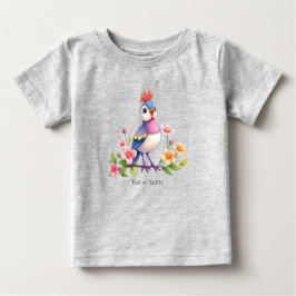Camiseta Infantil Floral de Pássaro Azul Rosa Fofa